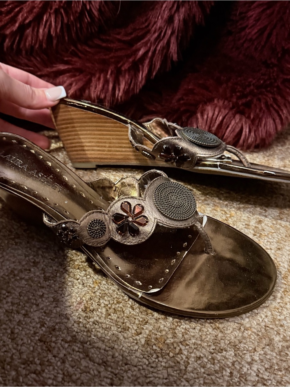 Laura Ashley Metallic Bronze Wedge Sandals